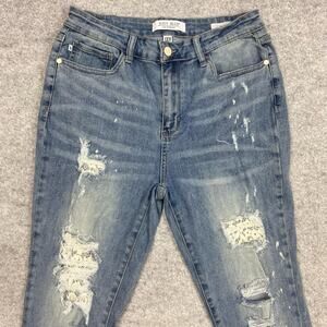 JUDY BLUE jeans womens 13 distressed floral mesh holes grunge faded skinn 27/28￼